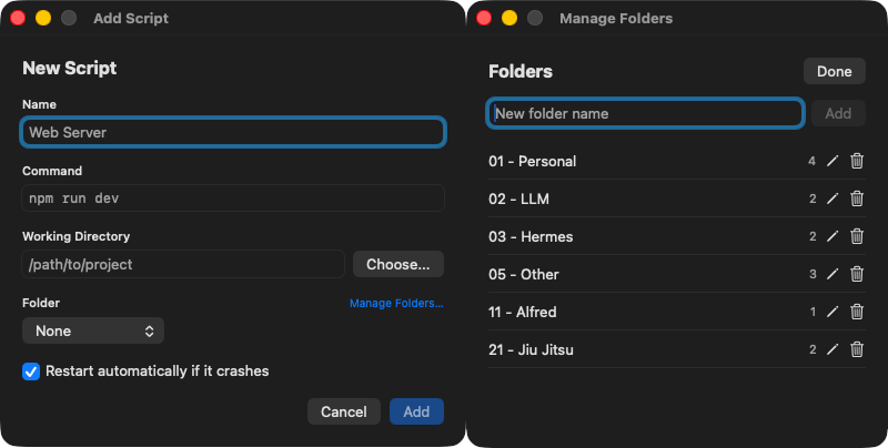 Manage scripts and folders